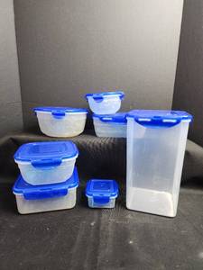lot 69 image: Food Storage Container Set with Blue Lids - 7 Piece Set