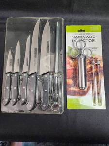lot 81 image: Professional Kitchen Knife Set with Stainless Steel Marinade Injector