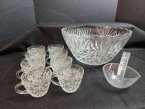 lot 138 image: Cut Glass Punch Bowl Set with 8 Cups and Ladle