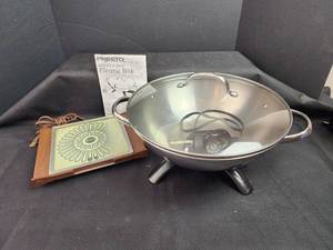 lot 145 image: Presto Stainless Steel Electric Wok with Salton Warming Trivet