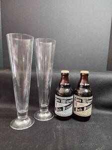 lot 160 image: San Miguel Pale Pilsen Beer Bottles and Pilsner Glasses- Bottles for decor only
