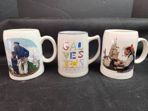 lot 168 image: Norman Rockwell Collector Mugs Set - Looking Out to Sea, Galveston Island, Maritime Scene