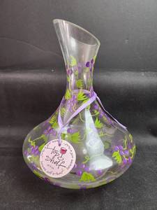 lot 170 image: Top Shelf Hand-Painted Glass Wine Decanter with Grape Design