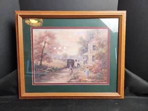 lot 782 image: Framed Amish Country Scene Art Print with Wood Frame