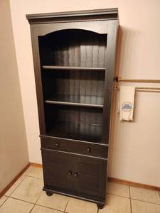 lot 800 image: Black Wood Bookcase Cabinet with Storage 27in x 17in x 72in