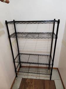 lot 815 image: Black Metal Wire Storage Shelf Unit 4-Tier 36in. x 14in. x 52in.