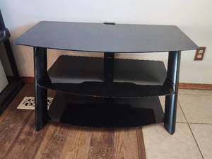 lot 826 image: Black Glass 3-Tier TV Stand Entertainment Center 38in. x 21in. x 23in.