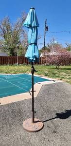 lot 936 image: Aruba Patio 9ft Market Umbrella with Cast Iron Base