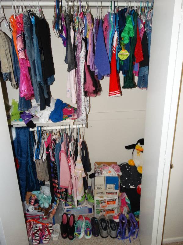 lot 197 image: All childrens clothing, shoes, plush in closet