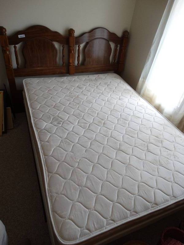 lot 198 image: Headboard frame, full size mattress and box spring