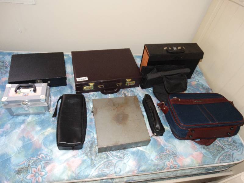 lot 233 image: Lot of briefcases, carry on bag, file cases, metal boxes