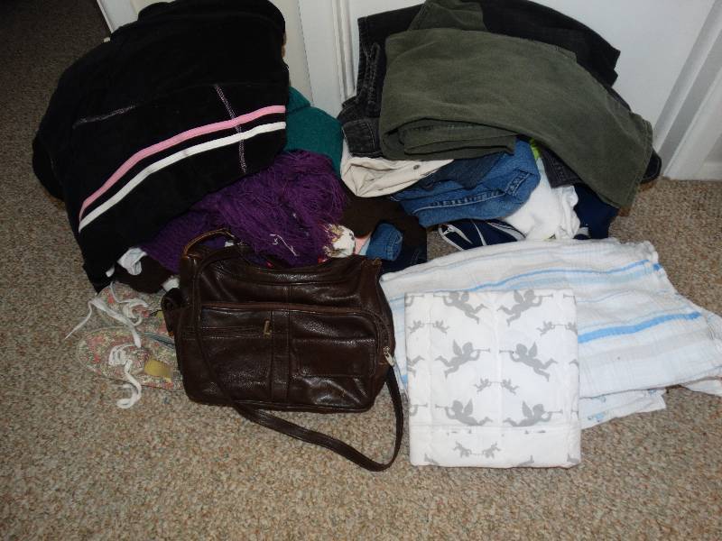 lot 251 image: Clothing, shoes, purse, cloth diapers and jeans