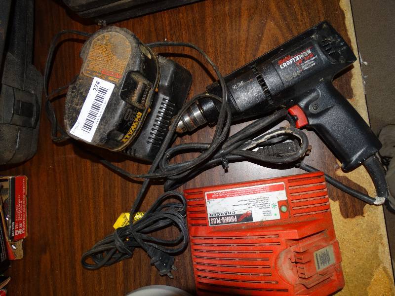 lot 274 image: Power plus charger, craftsman 38 drill, Dewalt 18V battery and charger