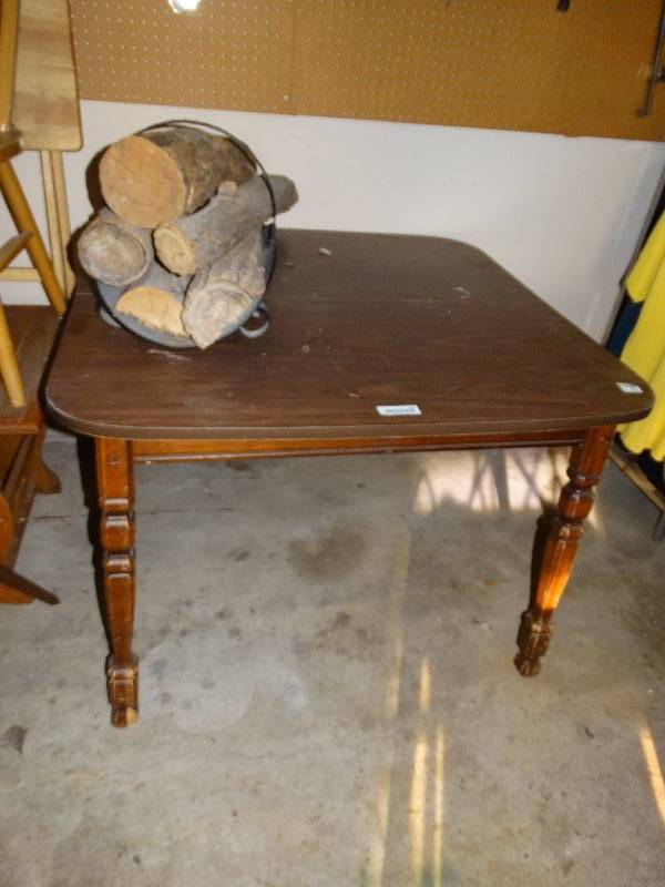 lot 387 image: Dining table, firewood & caddy
