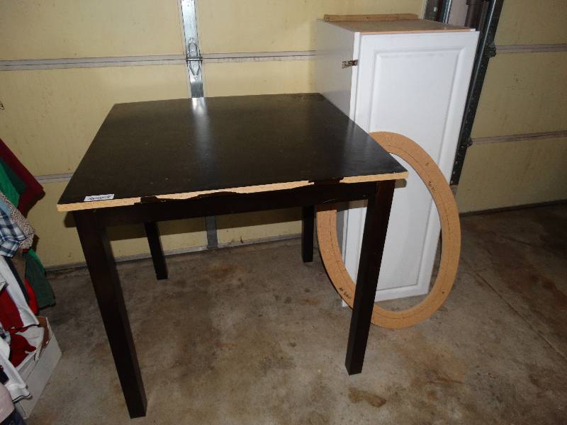 lot 393 image: Square pub table, storage cabinet, mirror frame