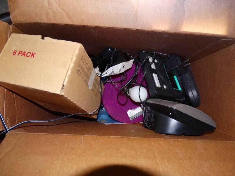 lot 397 image: Box of electronics phones lamp