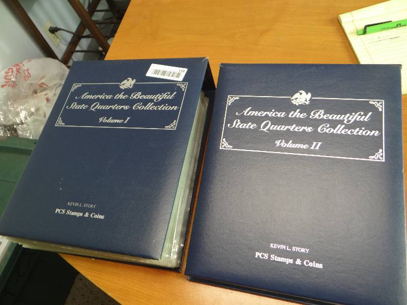 lot 138 image: America The Beautiful state quarter collection in 2 binders- PCS stamps & coins