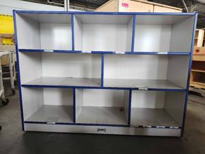 lot 22029 image: Grey And Blue 8 Compartment Toy Shelf