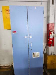 lot 22037 image: Blue And White Double Door Cabinet
