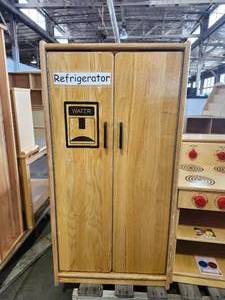 lot 22046 image: Wooden Play Kitchen Refrigerator with Water Dispenser
