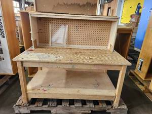 lot 22050 image: Childrens Wooden Workbench with Pegboard Backsplash and Lower Shelf