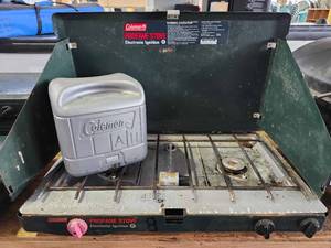 lot 22078 image: Coleman Propane Stove Electronic Ignition 2-Burner Camp Stove