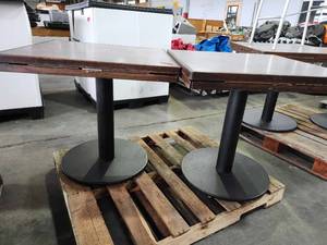 lot 22133 image: (2) Commercial Restaurant Tables with Round Metal Base