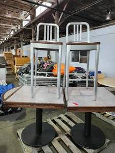 lot 22135 image: (2)  Bar Height Stools with Wood Seats and (2) Restaurant Style Square Tables with Flip Up Sides