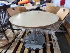 lot 22138 image: Modern Round Dining Table Set with (4) Plywood Chairs