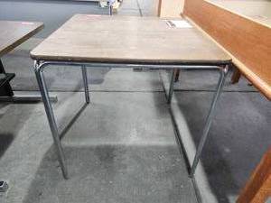 lot 22153 image: Square Wood Top Table with Chrome Frame