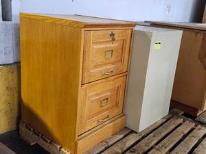 lot 22166 image: Oak 2-Drawer Locking File Cabinet with Brass Hardware