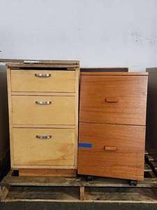 lot 22167 image: (3) Wood Filing Cabinets - 3-Drawer and 2-Drawer Units