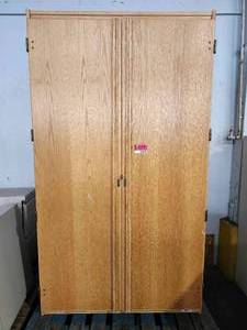 lot 22169 image: Oak Wood Wardrobe Cabinet Double Door Storage