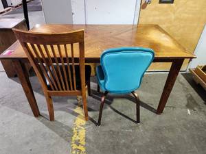 lot 22178 image: Wooden Dining Table with Chevron Pattern Top