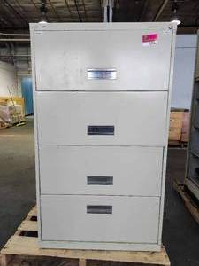 lot 22186 image: 4-Drawer Metal Lateral File Cabinet - Light Gray