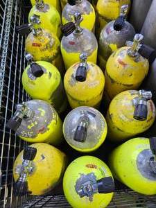 lot 12721 image: (1) 22in Aluminum SCUBA Tanks with DIN Valves - Breathing AirOxygen Cylinders
