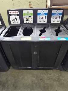 lot 19586 image: 4 Compartment Recycling Bin On Casters