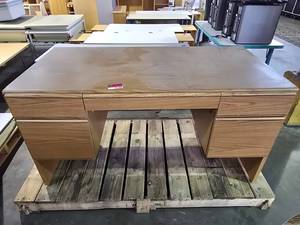 lot 21799 image: Blonde Laminated Wood Office Desk With Drawers