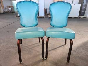 lot 22283 image: (6) Mid-Century Turquoise Vinyl Dining Chairs with Bronze Metal Legs