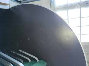 lot 22290 image: 6ft Commercial Round Folding Table with Metal Base
