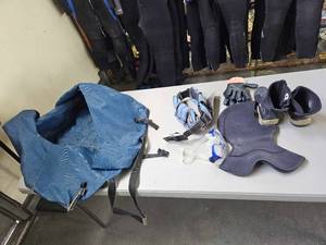 lot 19782 image: Scuba Diving Equipment Set - FLS Gear Bag, Hood, Gloves and Mask