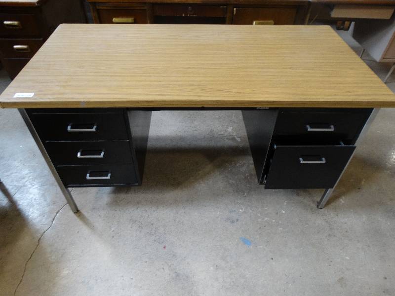 lot 734 image: Metal teachers desk