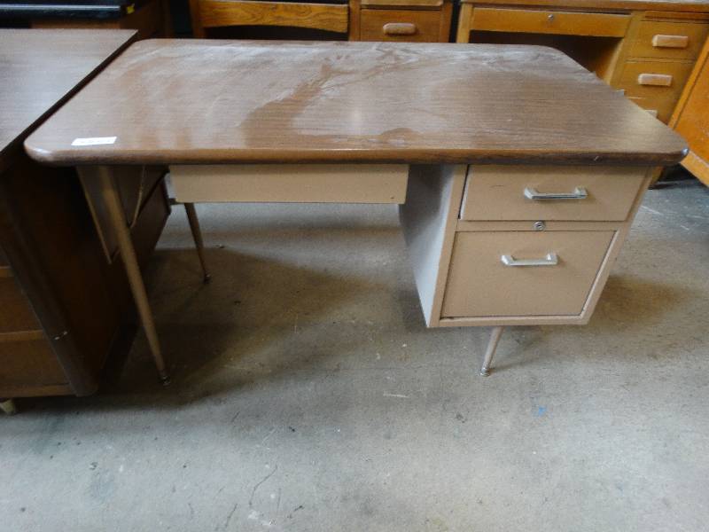 lot 735 image: Metal teachers desk
