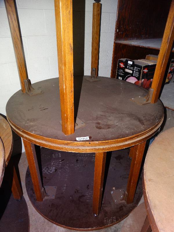 lot 675 image: 3 round classroom tables w wood legs