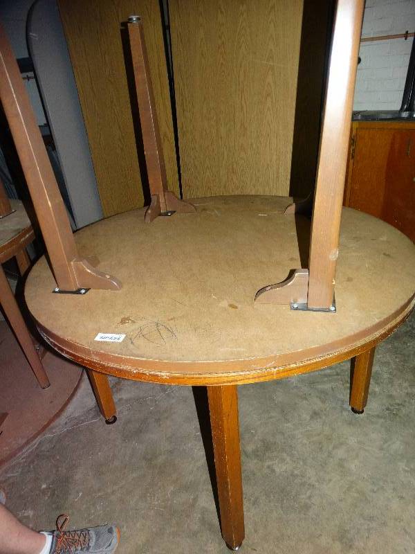 lot 677 image: 2 round classroom tables w wood legs