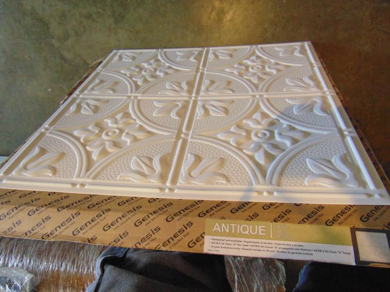 lot 2110 image: (1) box Genesis PVC Ceiling Tile, antique white, 24 x 24, (12) per box