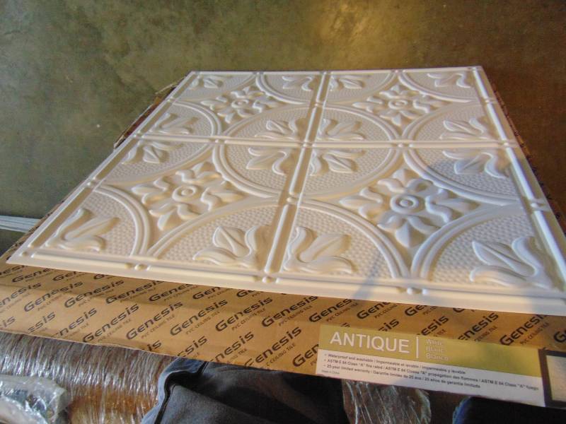 lot 2111 image: (1) box Genesis PVC Ceiling Tile, antique white, 24 x 24, (12) per box