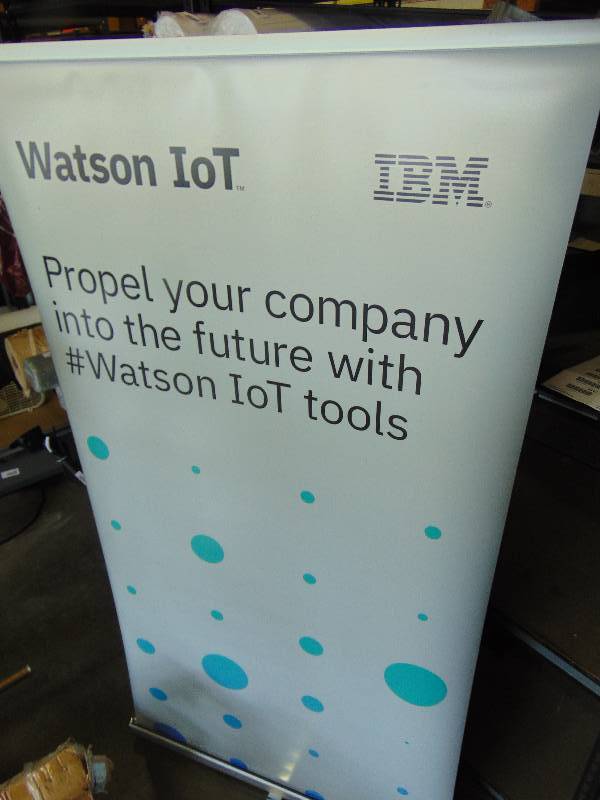 lot 2124 image: Banner Sign with carrying case, IBM Watson (Back is blank) 92 tall x 32 W, Expand Media