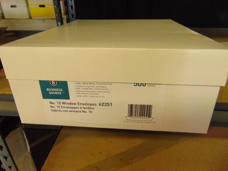 lot 2138 image: (1) box Business Source No. 10 window envelopes, PN 42251, 500 envelope per box