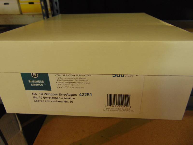 lot 2139 image: (1) box Business Source No. 10 window envelopes, PN 42251, 500 envelope per box